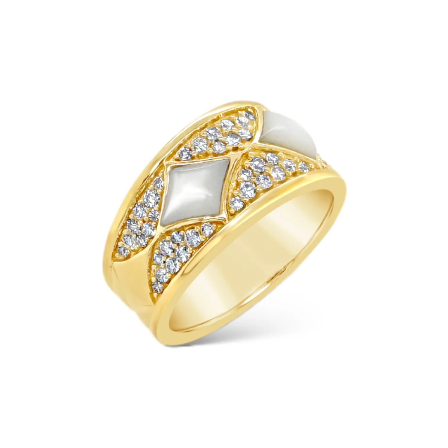 Wide Mother of Pearl & Diamond Band Ring - Image 3